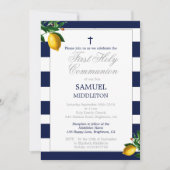 Invitation Première communion Garçon Marine Lemons Argent Rel (Devant)