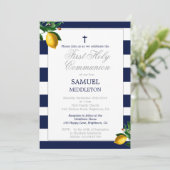 Invitation Première communion Garçon Marine Lemons Argent Rel (Debout devant)