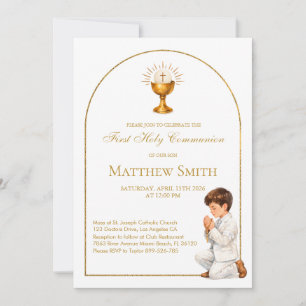 Invitation Première communion garçon or bohème arche & calice
