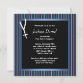 Invitation Première communion garçons chapelet rayure bleu bl (Dos)