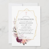 Invitation Première communion géométrique de marsala et flush (Devant)