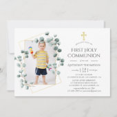 Invitation Première communion géométrique Eucalyptus (Devant)