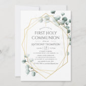 Invitation Première communion géométrique eucalyptus (Devant)