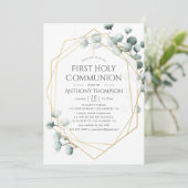 Invitation Première communion géométrique eucalyptus (Debout devant)