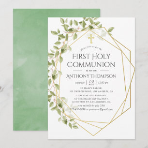 Invitation Première communion géométrique verdoyante