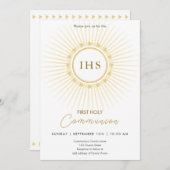 Invitation Première Communion Gold avec IHS lettrer l'invitat (Devant / Derrière)