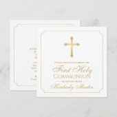 Invitation Première communion Gold Cross Girl Christian (Devant / Derrière)