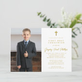 Invitation Première Communion Gold White Minimalist Photo Gar (Debout devant)