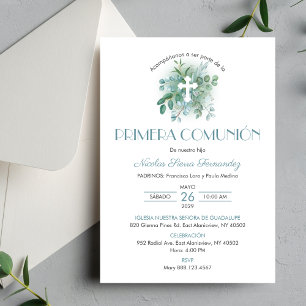 Invitation Première Communion Green Leaves Communi