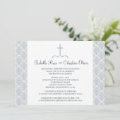 Invitation Première communion gris et blanc Damas (Debout devant)