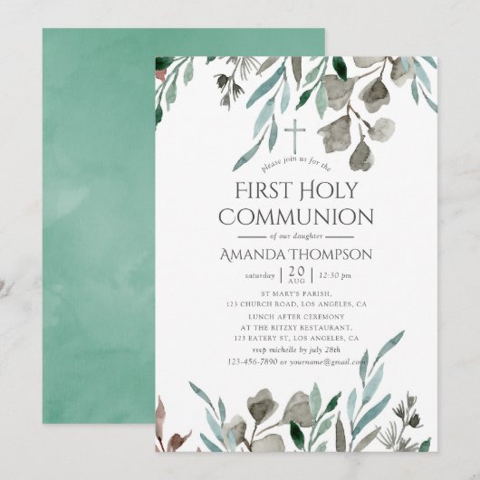 Invitation Première communion hivernale de verdure rustique (Devant / Derrière)