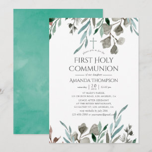 Invitation Première communion hivernale de verdure rustique