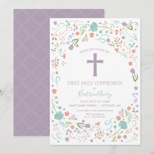 Invitation Première Communion Invitation, Personnaliser, Flor