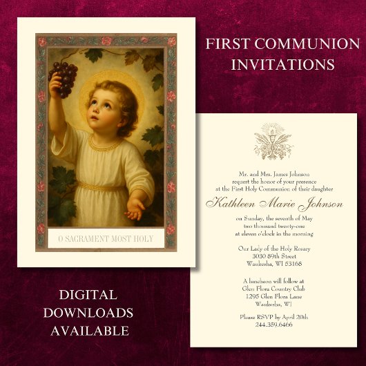 Invitation Première communion Jésus à la recherche de raisins