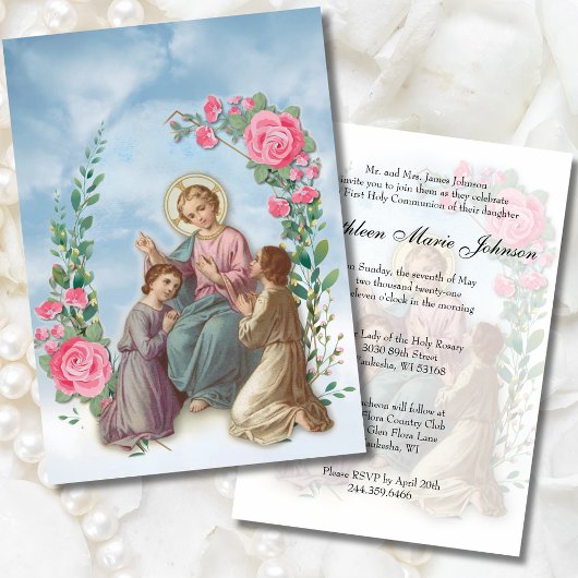 Invitation Première communion Jésus avec enfants Floral