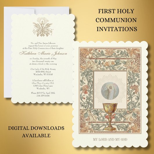 Invitation Première communion Jésus Résurrection Chalice Hôte