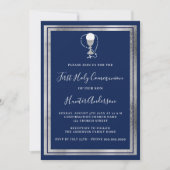 Invitation Première communion marine bleu argent chalice luxe (Devant)