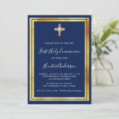 Invitation Première communion marine bleu or croix luxe (Debout devant)