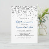 Invitation Première communion minimaliste Confetti Argent (Debout devant)