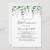 Invitation Première communion minimaliste des eucalyptus (Devant)