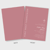 Invitation Première communion moderne fille croix rose