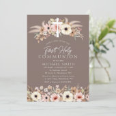 Invitation première communion moderne fleurie bohème (Debout devant)