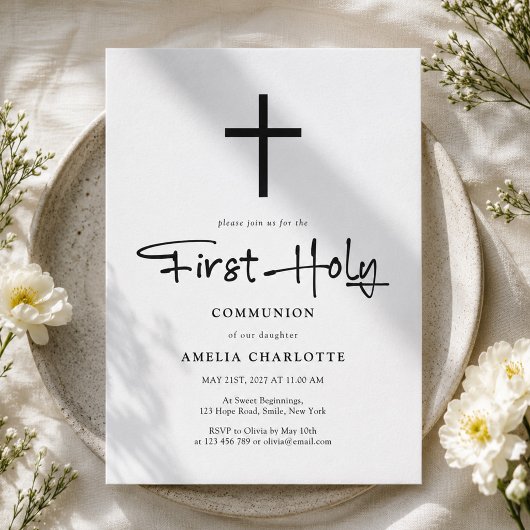 Invitation Première communion moderne minimaliste Croix