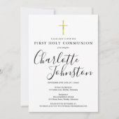 Invitation Première communion noire et or (Devant)