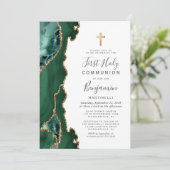 Invitation Première communion Or Agate Vert Emeraude (Debout devant)