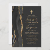 Invitation Première communion or et agate noire (Devant)