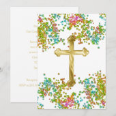 Invitation Première communion pailletée colorée (Devant / Derrière)