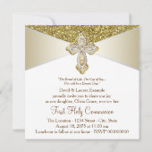 Invitation Première communion paillettes dorées (Dos)
