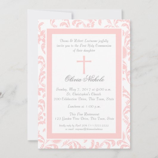 Invitation Première communion Paisley Rose Doux (Devant)