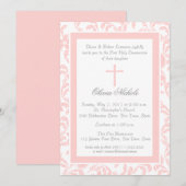 Invitation Première communion Paisley Rose Doux (Devant / Derrière)