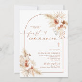 Invitation Première communion, Pampas Grass Boho Christening (Devant)