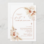 Invitation Première communion, Pampas Grass Boho Christening (Devant / Derrière)