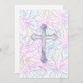 Invitation Première Communion Papillon Pearl Croix (Devant / Derrière)