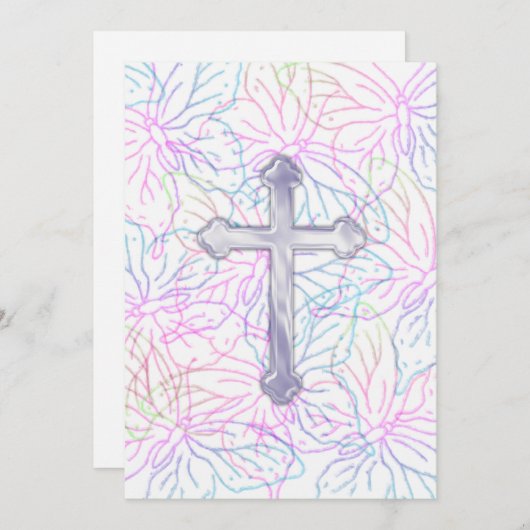 Invitation Première Communion Papillon Pearl Croix (Devant / Derrière)