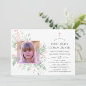 Invitation Première communion Pastel Blush et verdure (Debout devant)
