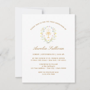 Invitation Première communion Pastel simple Fleurs sauvages d