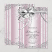 Invitation Première communion perle rose et grise (Devant / Derrière)