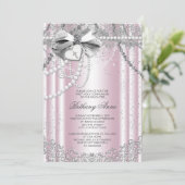 Invitation Première communion perle rose et grise (Debout devant)
