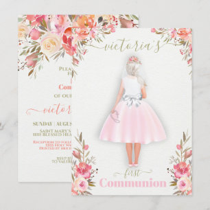 Invitation Première Communion personnalisée Portrait Girl in