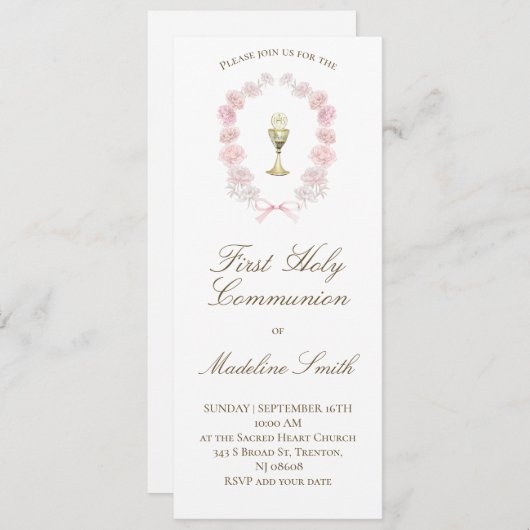 Invitation première communion pink (Devant / Derrière)