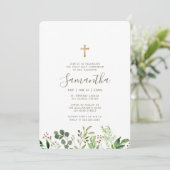 Invitation Première communion pour sa croix de feuillage aqua (Debout devant)