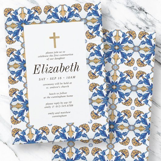 Invitation Première Communion Pour Ses Carreaux Méditerranéen