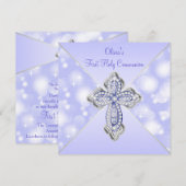 Invitation Première communion Purple Sparkle (Devant / Derrière)