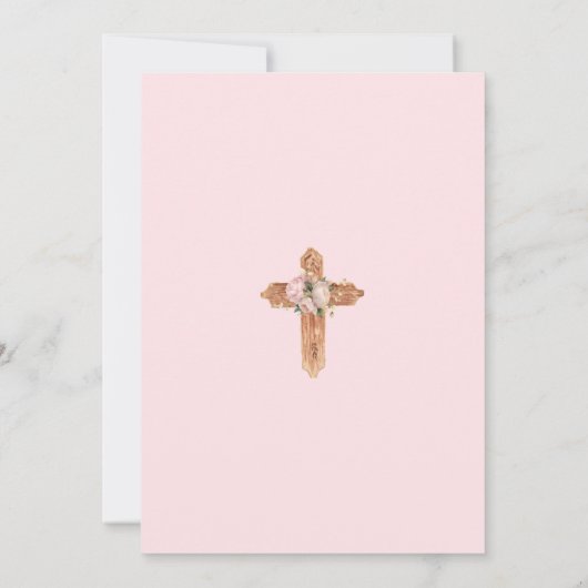 Invitation Première Communion religieuse Fille rose religieus (Dos)