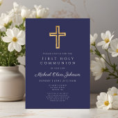 Invitation Première communion religieuse moderne garçon bleu