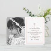 Invitation Première communion rose doux avec photo (Debout devant)